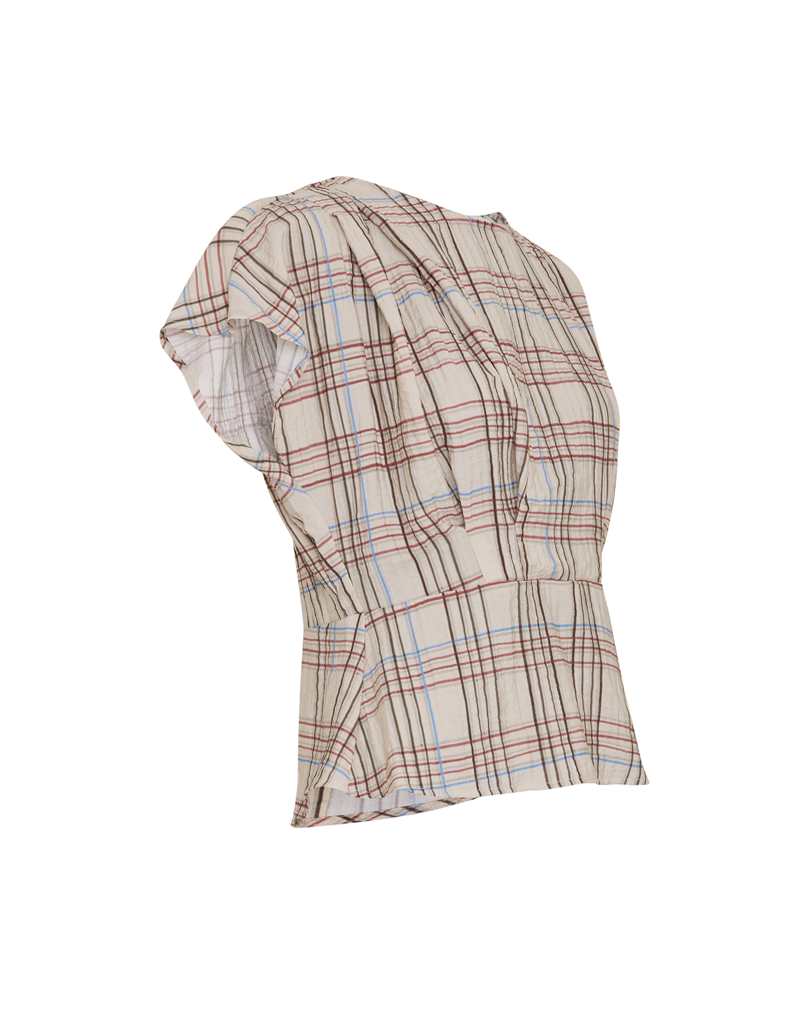 MSCHCeline SS Top CHK – BIRCH/MARSALA, close-up