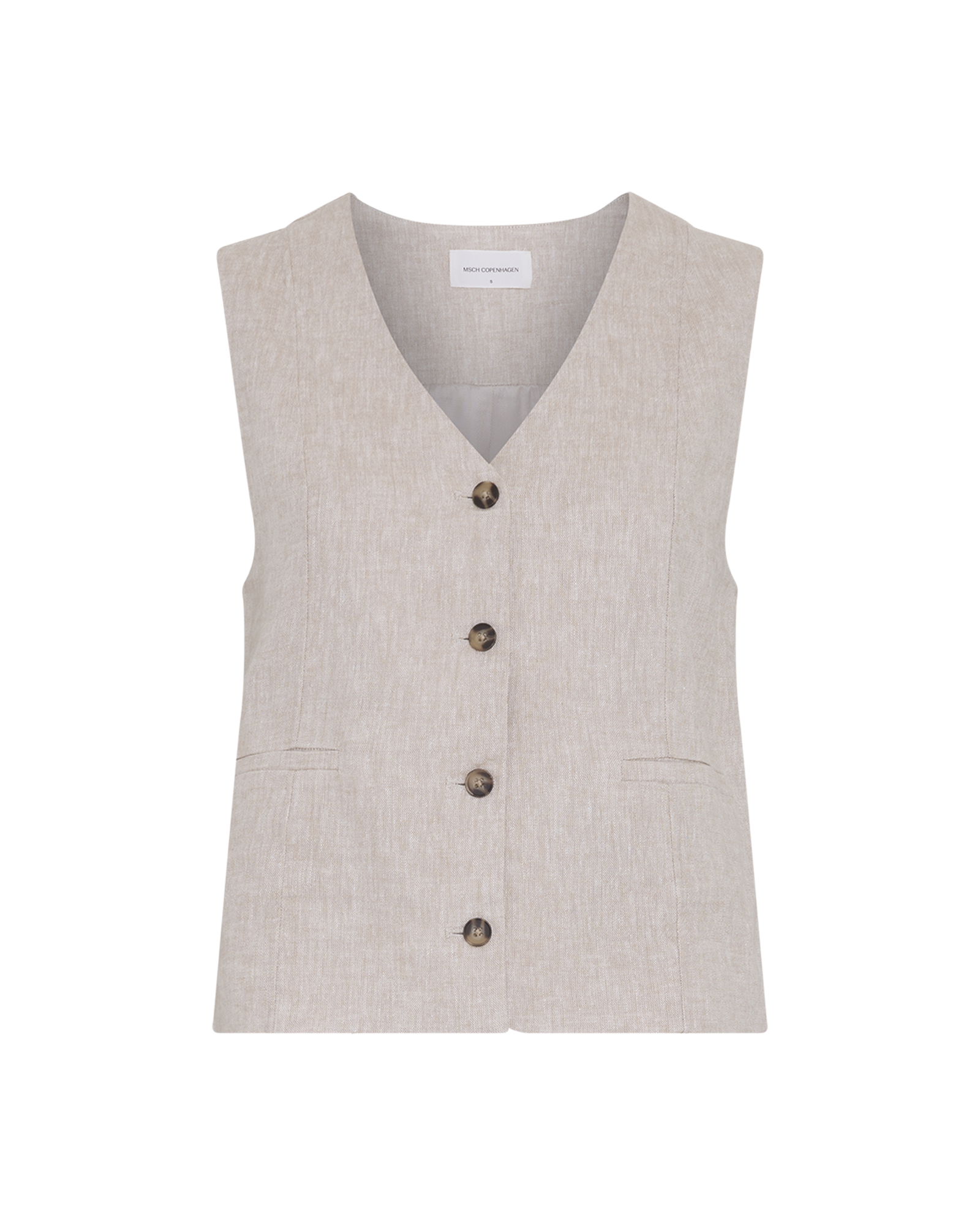 MSCHViana Ginia V Neck Waistcoat – Sand Melange, front