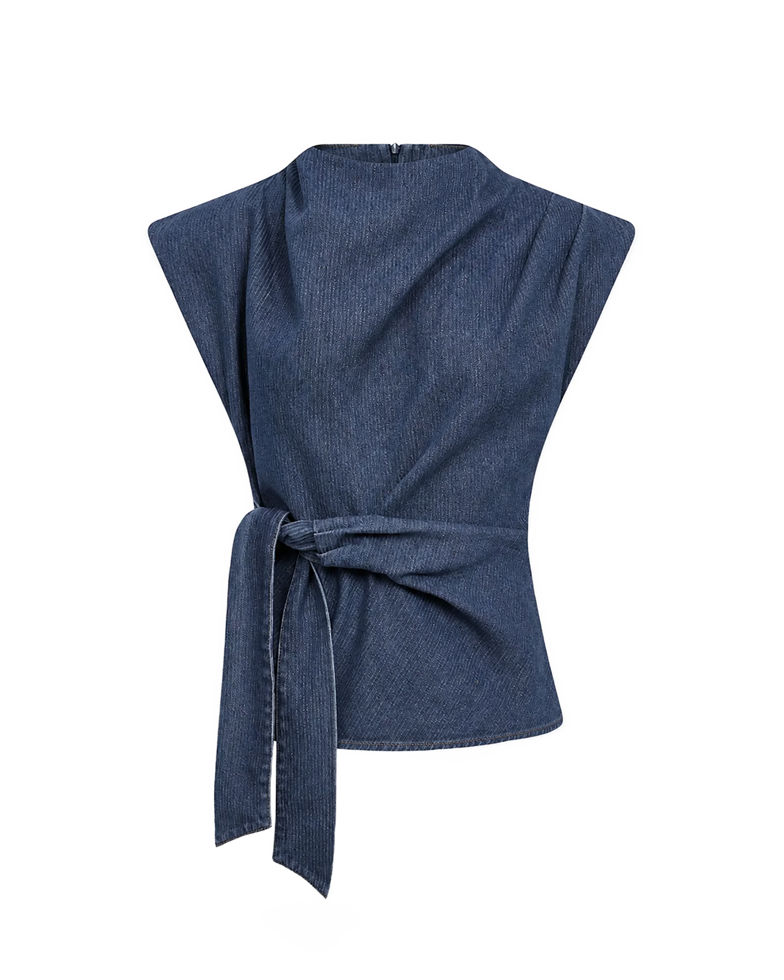 MSCHAleie Ruby SS Denim Top – Mid Blue Washed, front