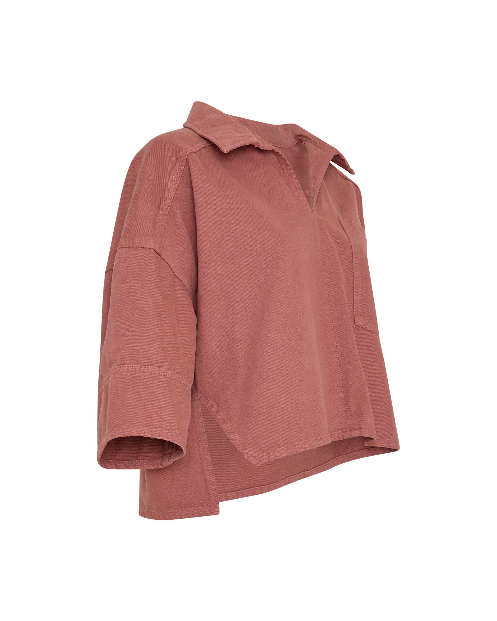 MSCHJean Ela 3/4 Denim Top – MARSALA WASH, close-up