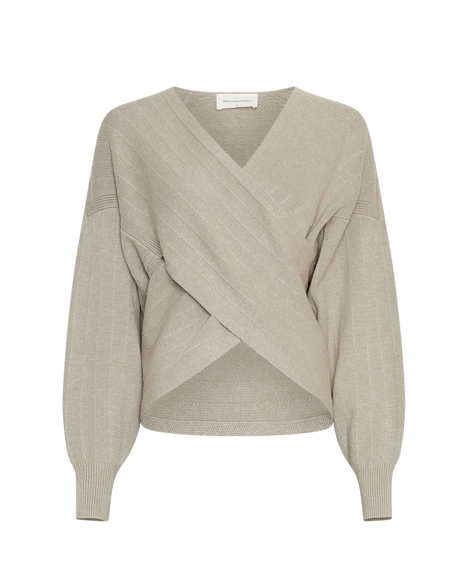 MSCHZine Rachelle Wrap Pullover – Warm Light Gray Melange, front