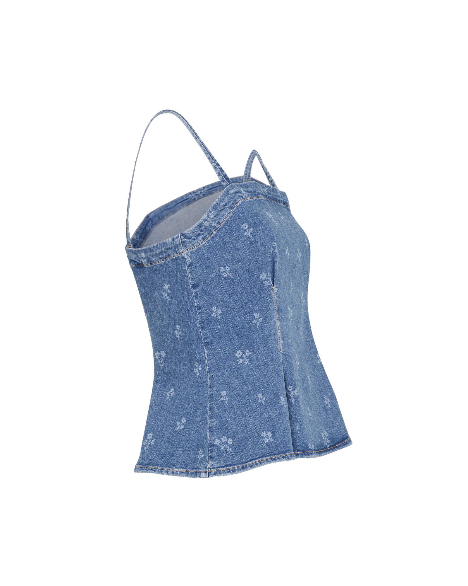 MSCHGine Noa Denim Strap Top AOP – M BLUE WASH FLW, close-up