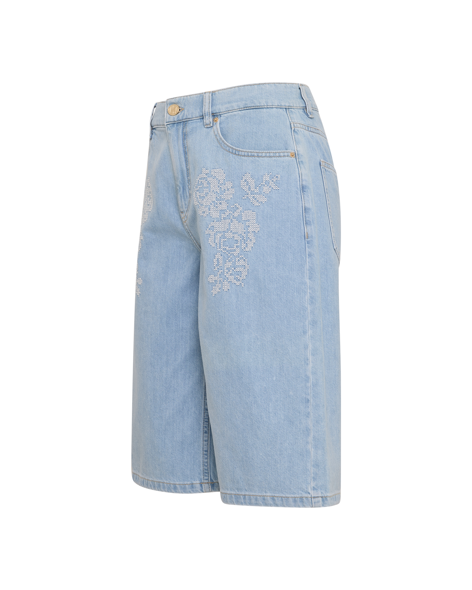 MSCHAspen Lis Denim Shorts EMB – Light Blue Washed / Flower, close-up