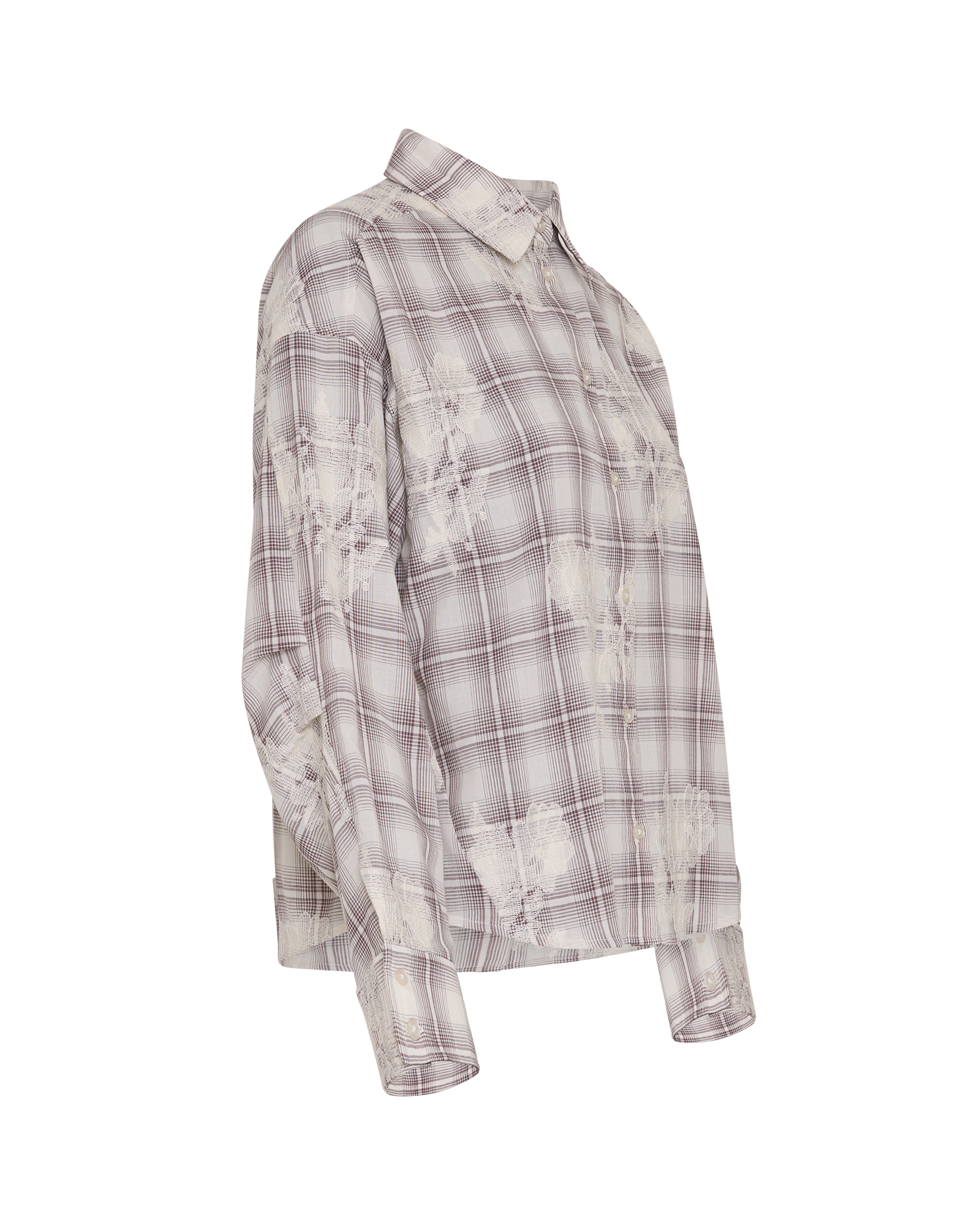 MSCHBetty Shirt CHK EMB – BIRCH/HUCKLEBER, close-up