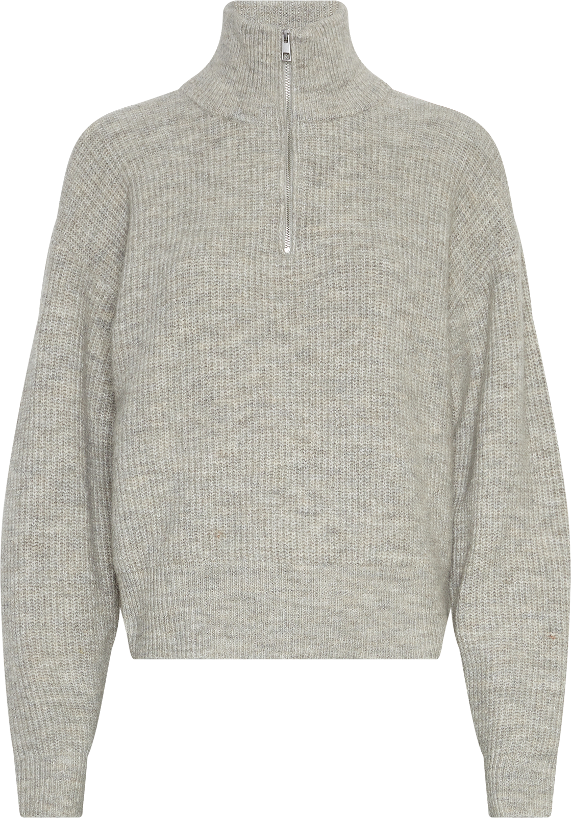 MSCHMeilani Gytta M Zip Pullover – Warm Light Gray Melange, front