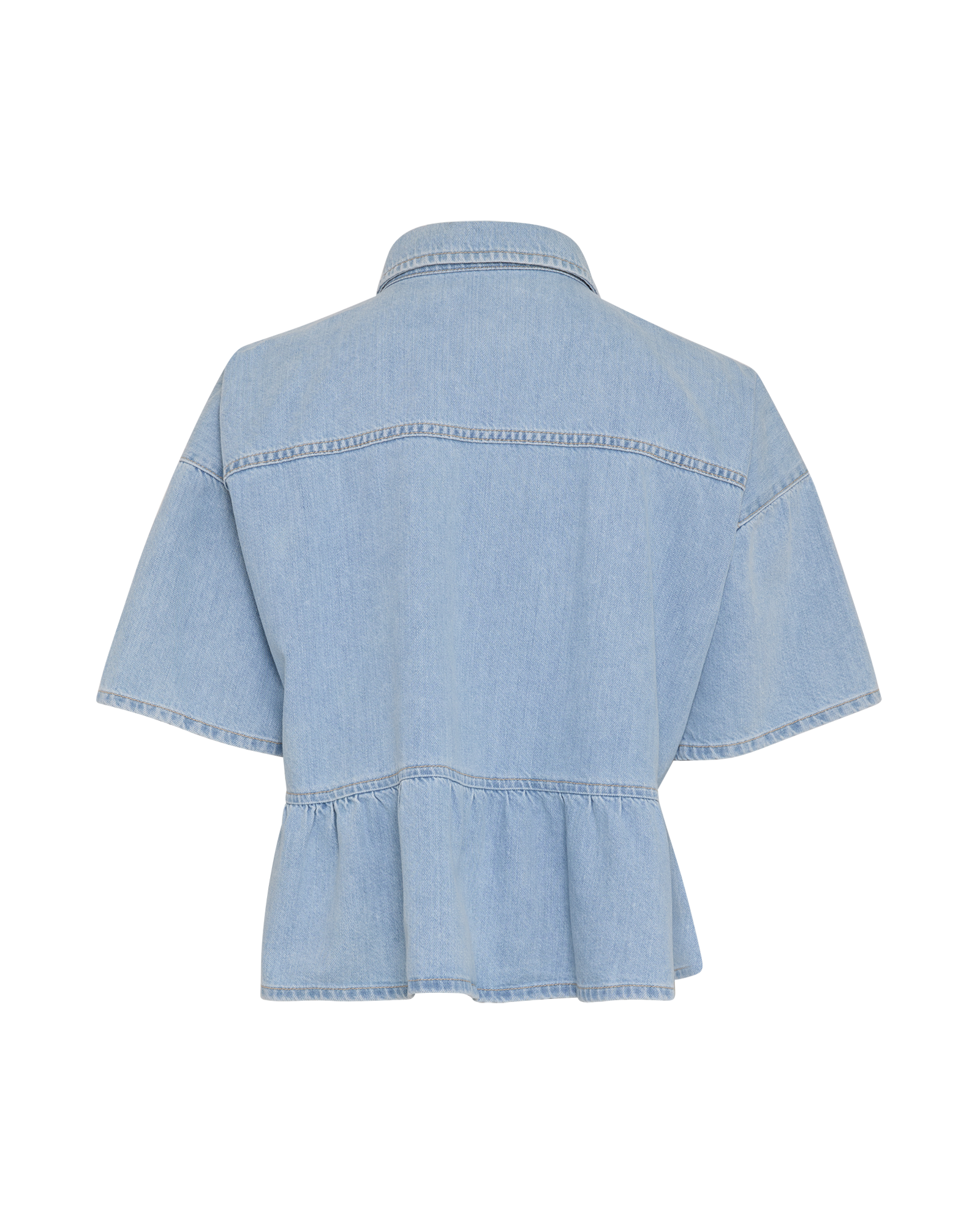 MSCHSie Lis 2/4 Denim Shirt EMB – Light Blue Washed / Flower, back