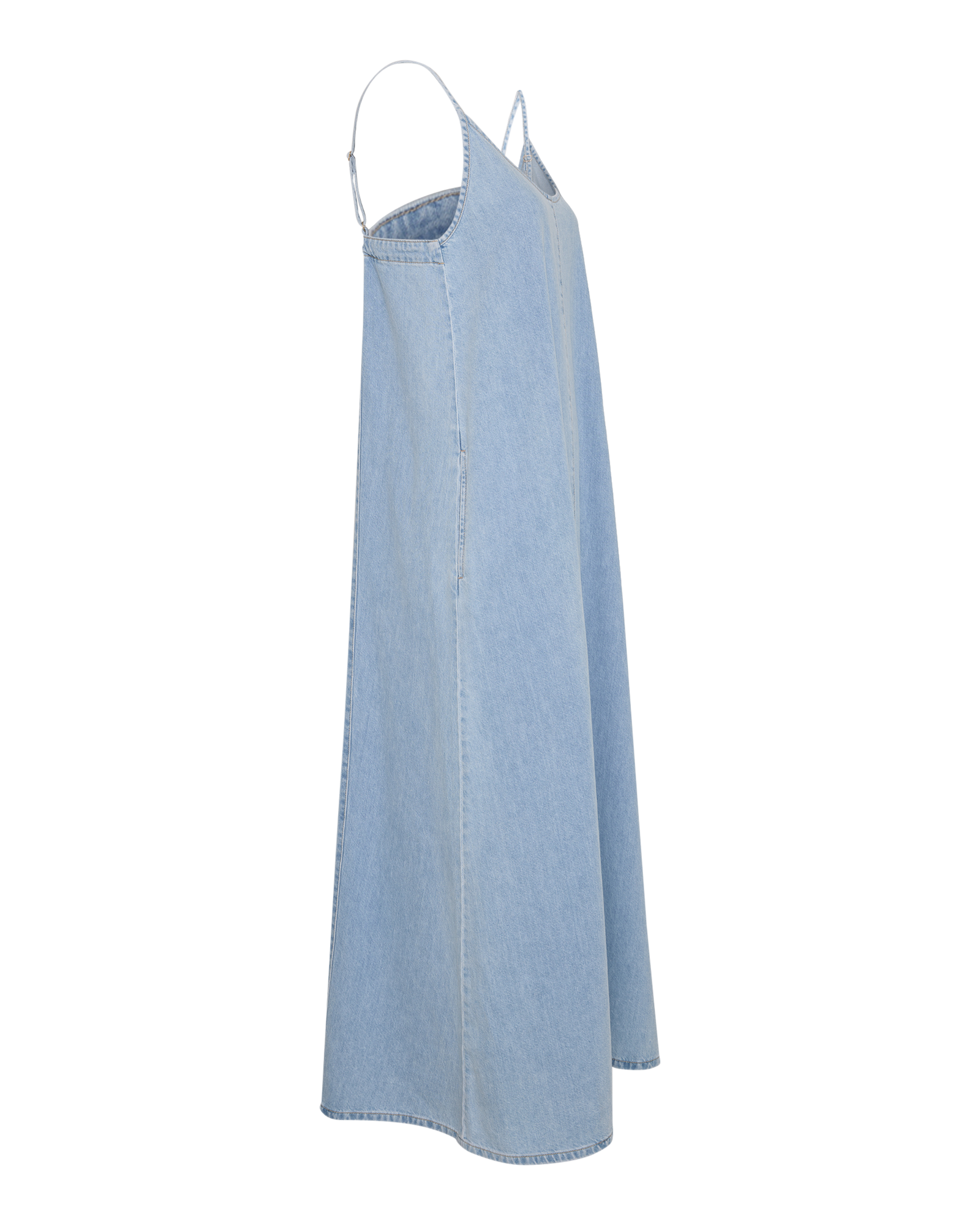 MSCHSie Lis Denim Strap Dress – Light Blue Washed, close-up